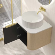 Ulualoha 600mm Natural Oak Wall Hung Single Vanity with Stone Countertop